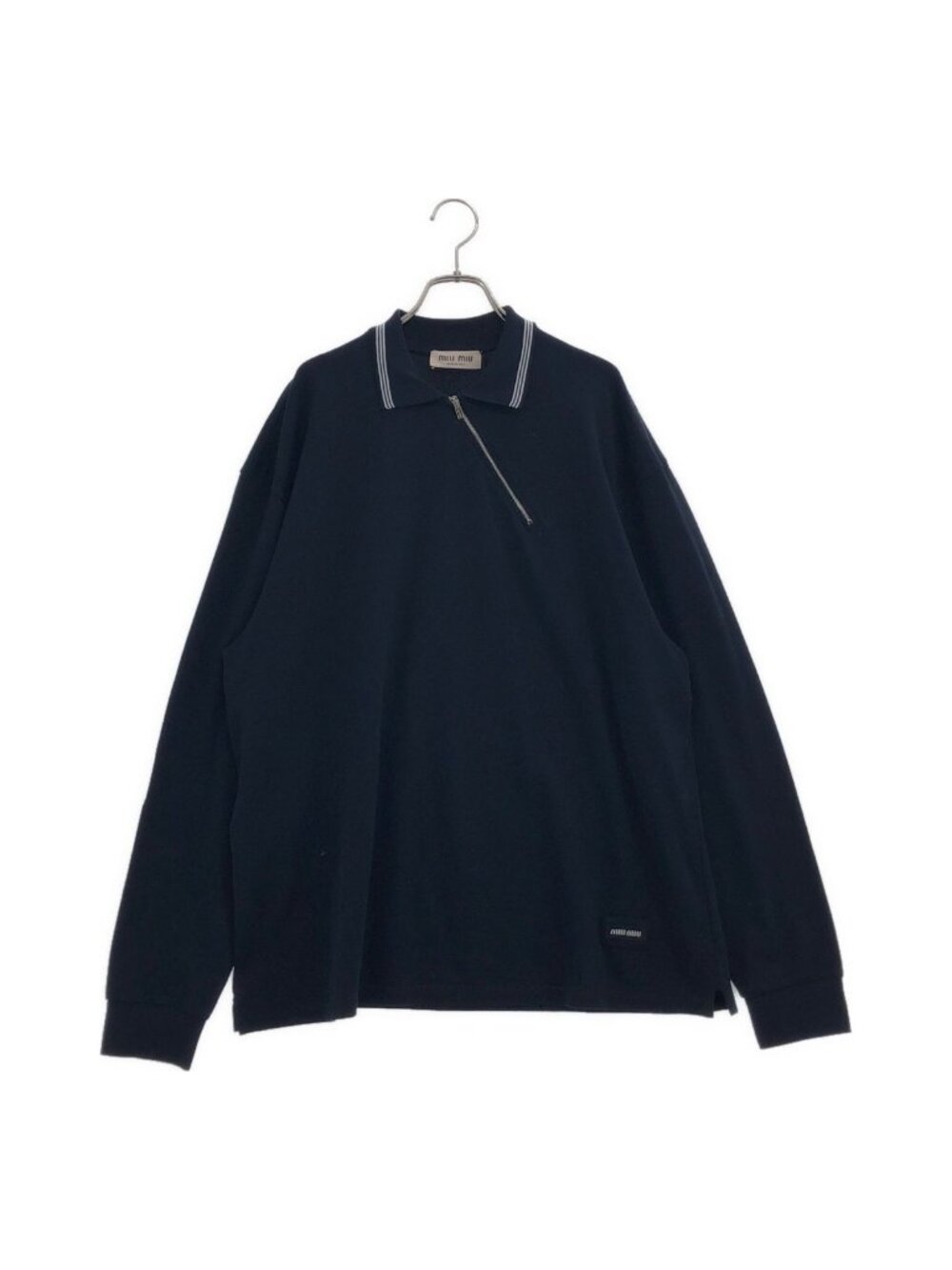 Miu Miu Cotton Pique Zippered Polo Shirt Navy S